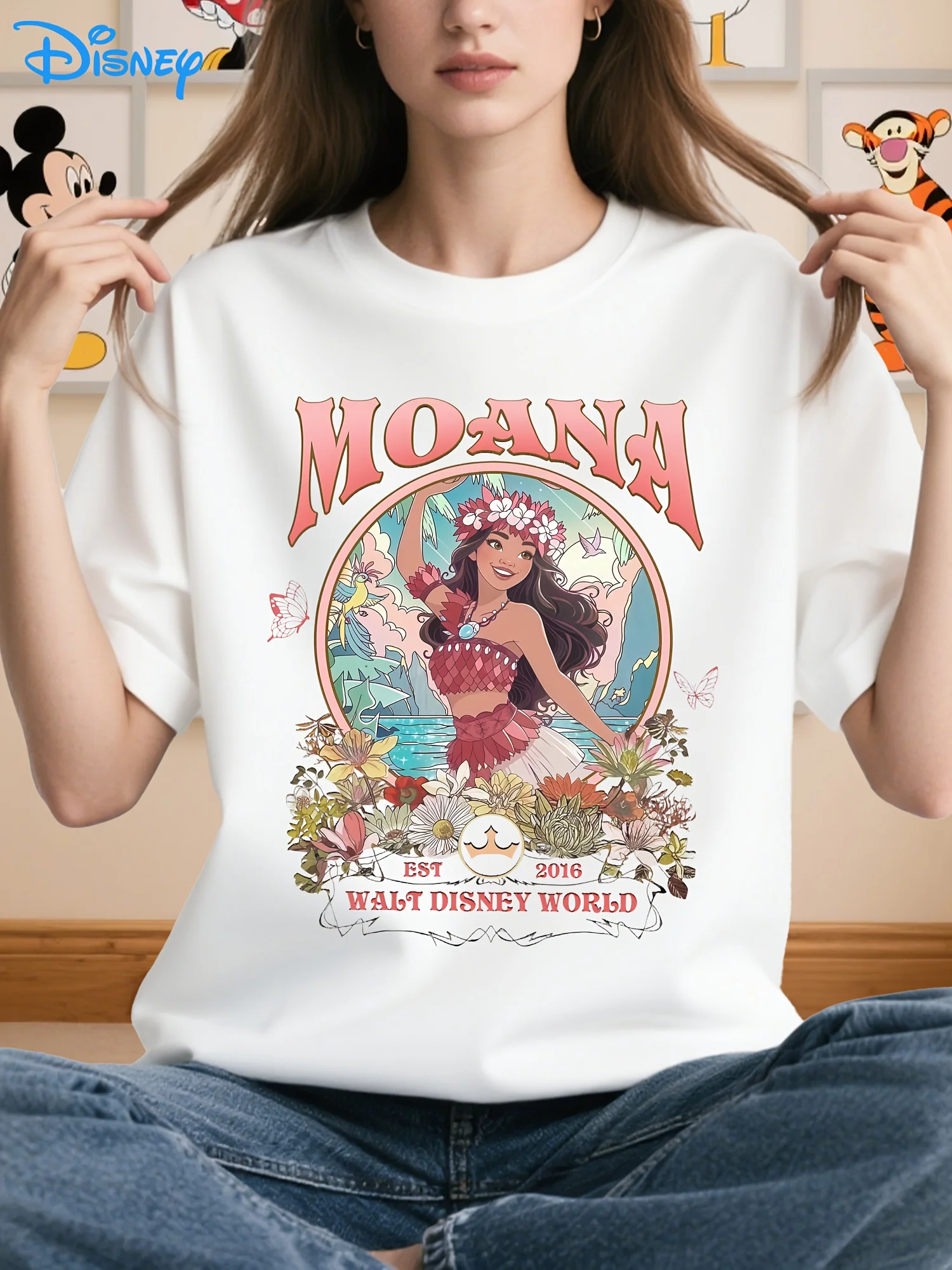 

Disney Moana T-shirt - Featuring Black, Pu, and Mao Patterns, Tropical Moana Design, Soft Round Neck Casual