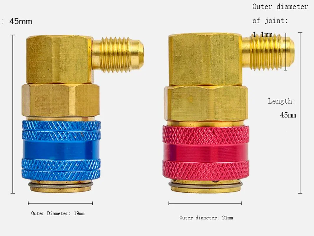 2PCS R134A Quick Connector Adapter Coupler A/C Manifold Gauge Low/High HVAC 6-Ball