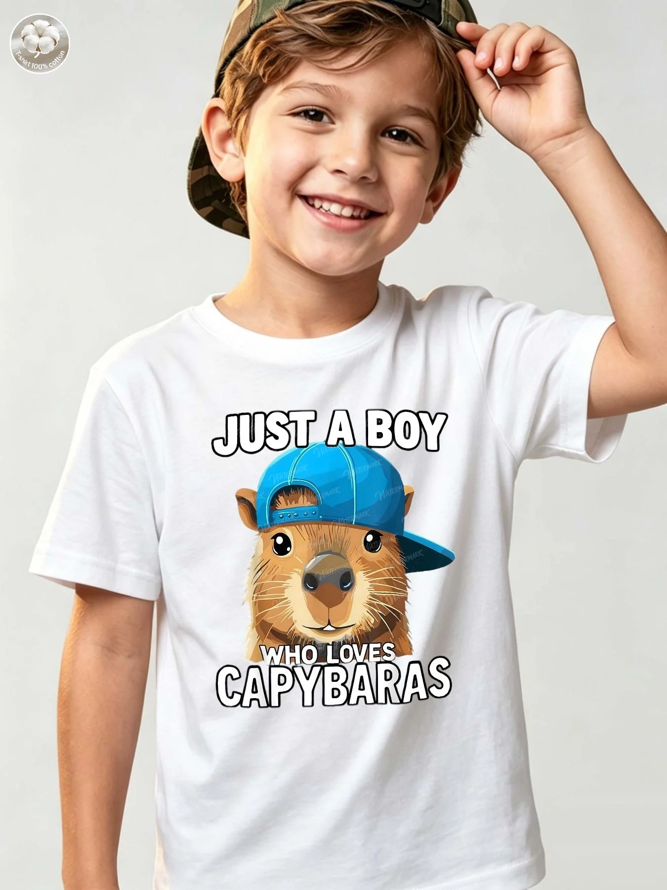 Cool Capybara With Blue Cap Quote Graphic T Shirt Boys Girls Lovely Short Sleeve Tee Family Matching Kids Casual Cotton Tops