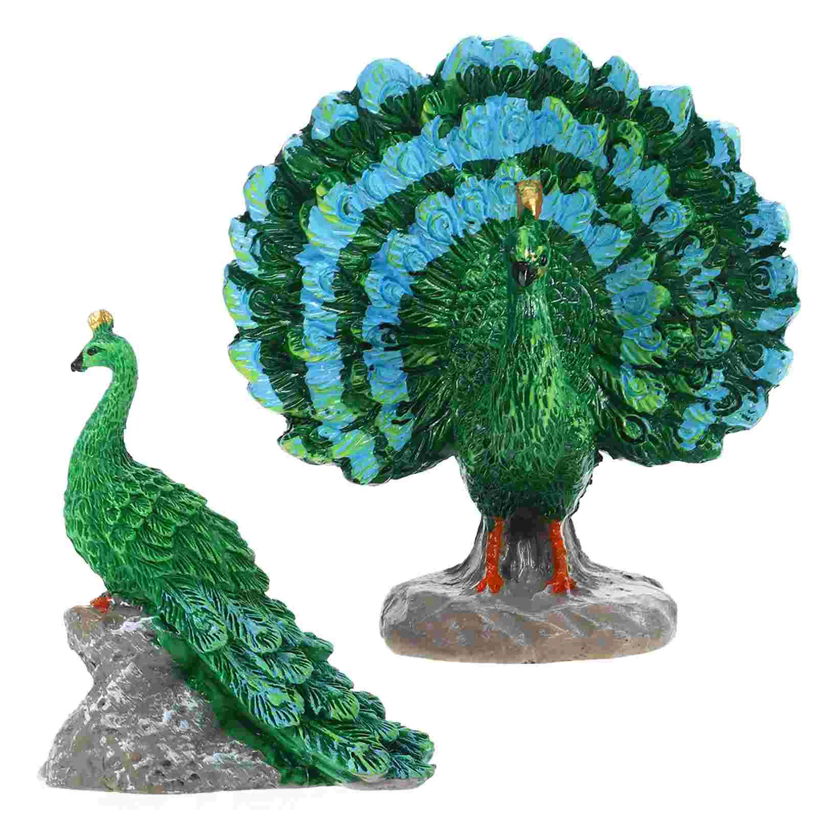 Jardim animal decoração figura de fadas micro paisagem animais mini estatuetas pavão verde