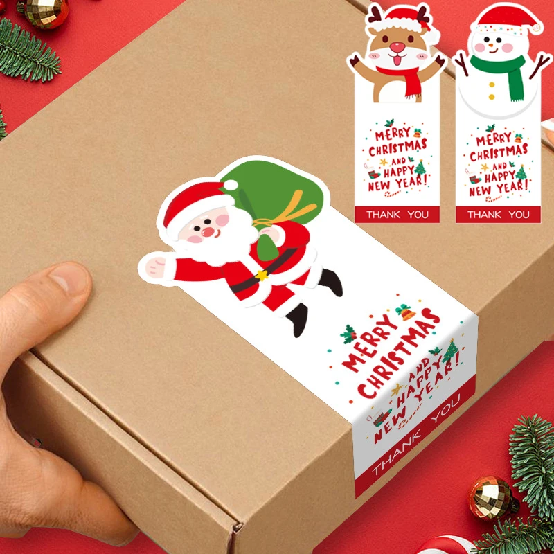 

Cute Merry Christmas Stickers 50Pcs 6*13cm Red Santa Claus Gift Decorative Sealing Stickers Packaging Box Labels Christmas Tag