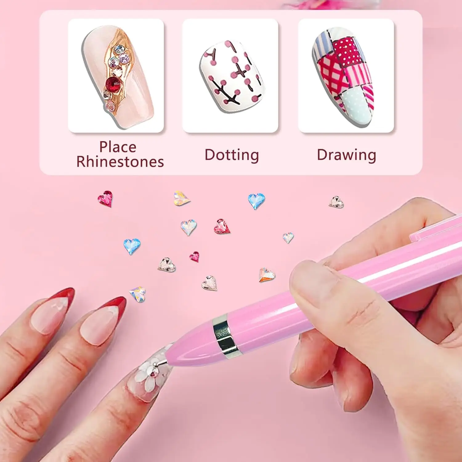 4 in 1 rosa tipo pressa per nail art che punteggia penna a sfera girevole punta da trapano strumenti per manicure per la decorazione di design del gel per smalto