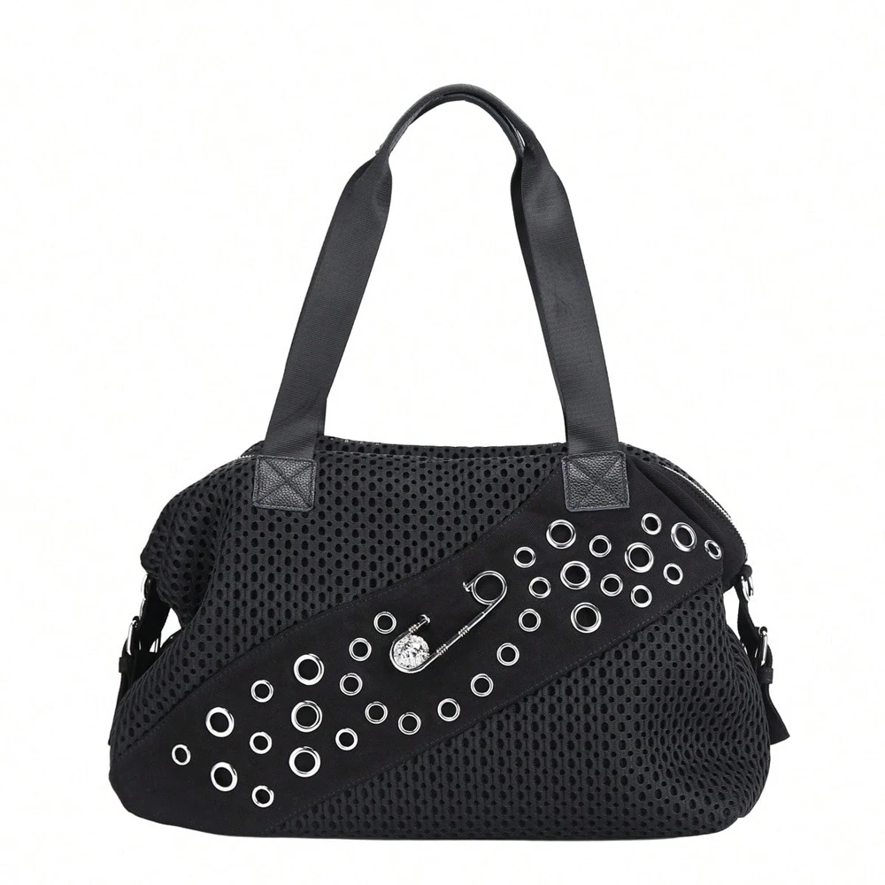 

Quality Women'S Y2K Style Large Capacity Tote Bag with Decorative Pins, Durable Nylon Crossbody Handbag for Daily Use and Short