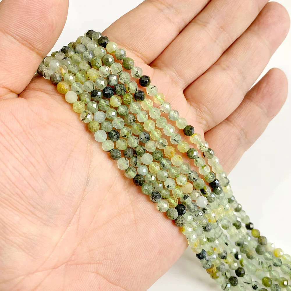 Green Prehnites Round Loose Spacer Beads For Jewelry Natural Smooth Quartz Stone Beads DIY Making Bracelet Necklace Supplies