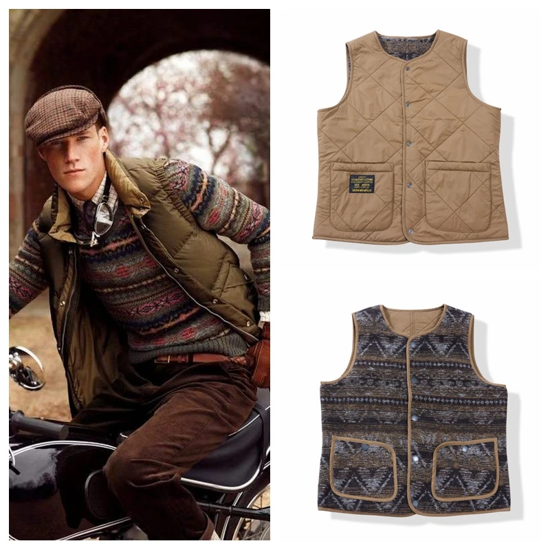 

Vintage Totem Double-Sided Wear Cotton Padded Vest Men's Indian Sle Faion Urban Thiened Polyester Nylon Cosite Fiber