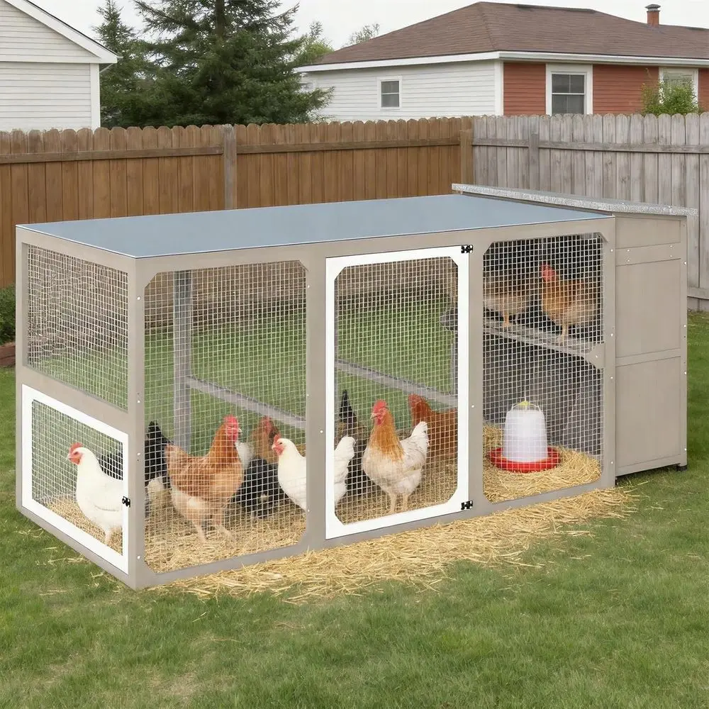 

Spacious Chicken Coop with Run, Waterproof Cover, Suitable for 4-6 Chickens, Poultry Cage, Hen House, Duck Coop, Rabbit Run, and