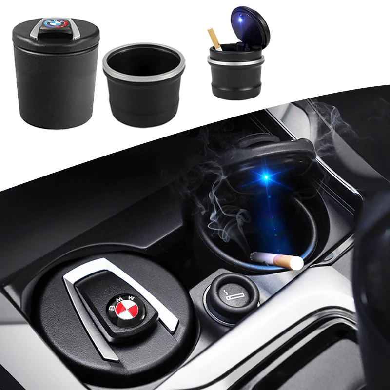 Car Portable LED Smoke Cigarette Ash Holds Cup Light Indicator Ashtray For BMW 50th Anniversary E39 E46 E90 E60 F10 F11 F20 F30