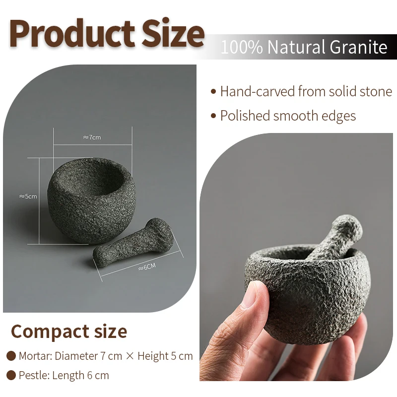 Natural Granite Mortar Pestle Set Handmade Zen Tea Pet Spice Herb Crusher Chinese Tea Ceremony Home Decor Premium Gift 7CM