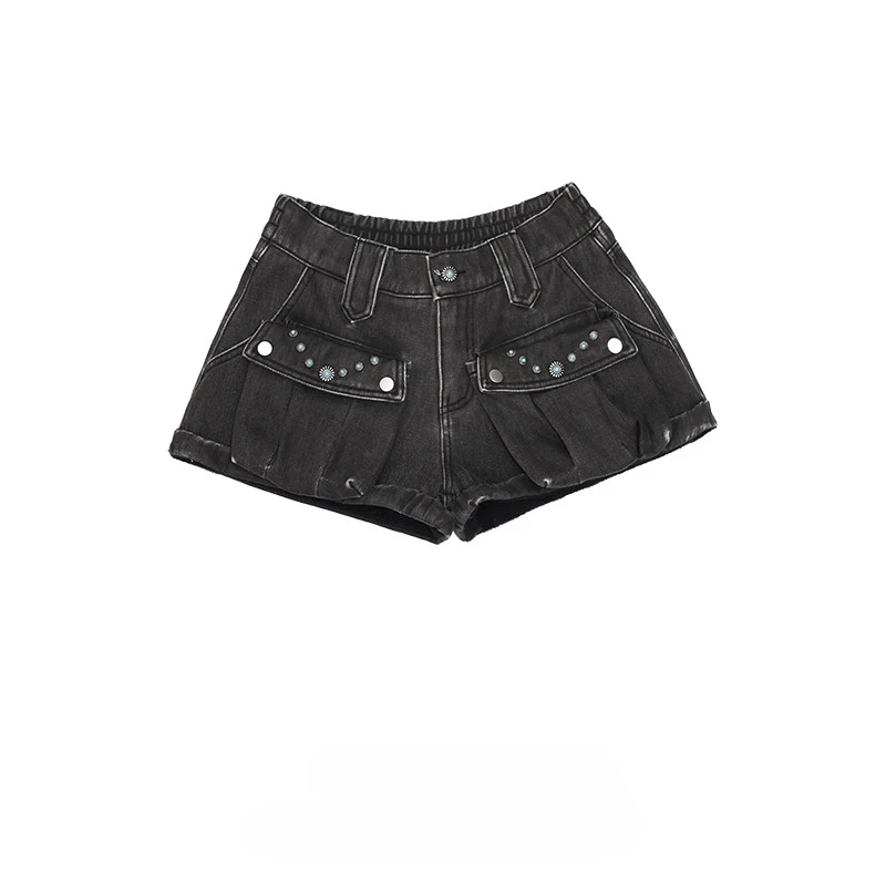 Celana Jeans Wanita Musim Gugur Musim Dingin Berlapis Fleece Tebal Desain Retro Pinggang Sedang-Rendah Pelangsing Manis Keren Serbaguna Celana Pendek Wanita