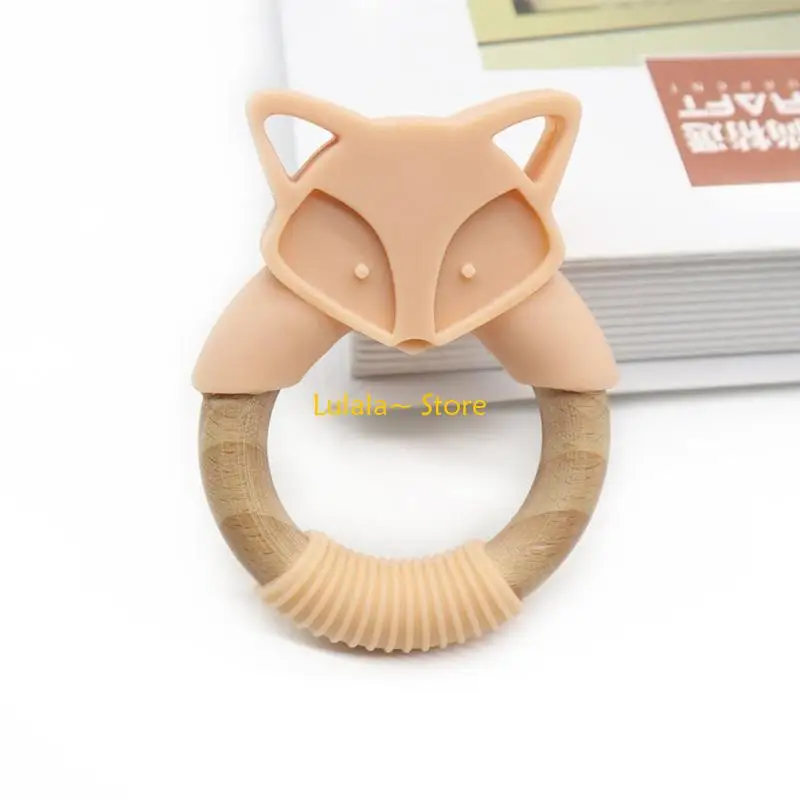 Y4QA การ์ตูน Animal Baby Teether Silicone Beads Rattle Molar Soother Shoother Nursing Othething Chewing Toy Shower