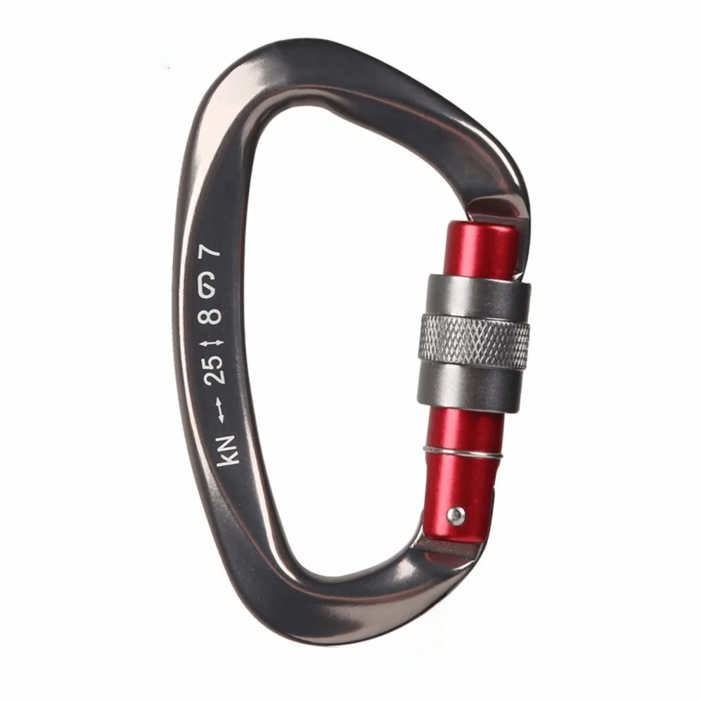 

D-shape 25KN Climbing Carabiner Aluminum Alloy Non-slip Hammock Locking Clip Security Screw Lock Design Wear-resistant Key Hook