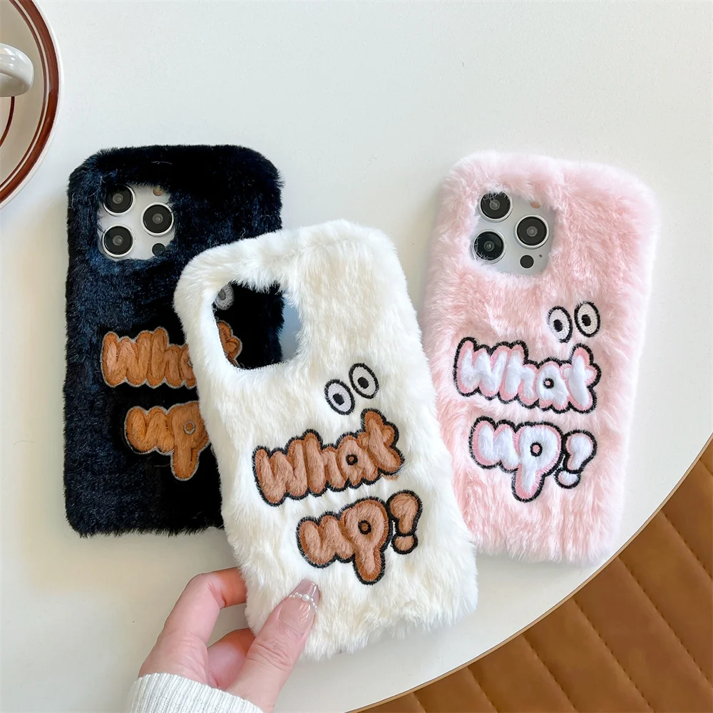 

Plush Street Style Cartoon Eye Fashion Soft Phone Case for 17 Pro Max Cute Girly Fuzzy Protective Cover for iPhone 16 15 14 13