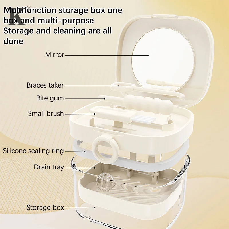 

Mouth Guard Box Retainer Case Oral Cleaning False Teeth Denture Storage Box With Strainer Basket Denture Soak Container
