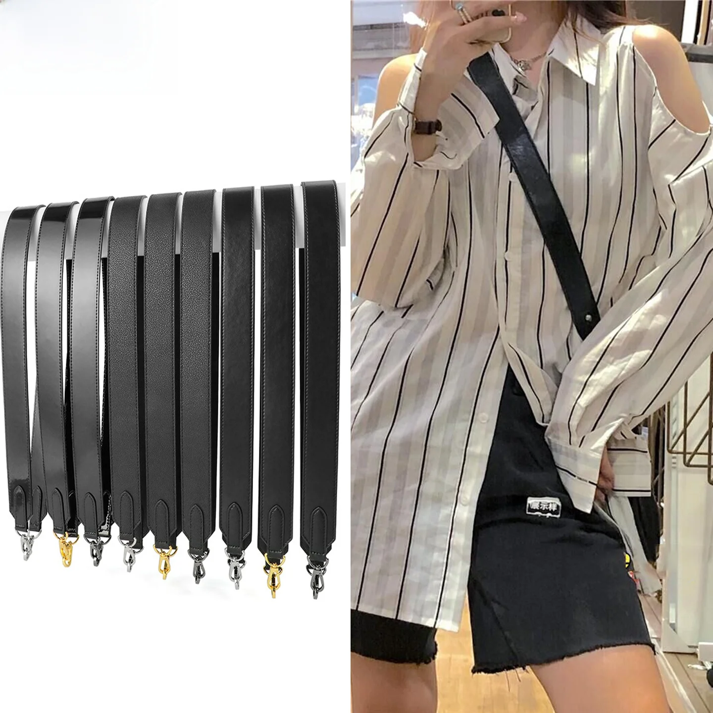 ブラックレザーワイドショルダーストラップクロスボディバッグ交換用ベルトeimisoyooブランドファッショナブルなハンドバッグ用アクセサリー