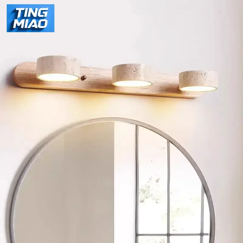 

Rotatable Spanish Natural Limestone Round LED Wall Lamp Double‑Sided Creative Vanity Mirror Headboard Bedroom Bathroom Decor