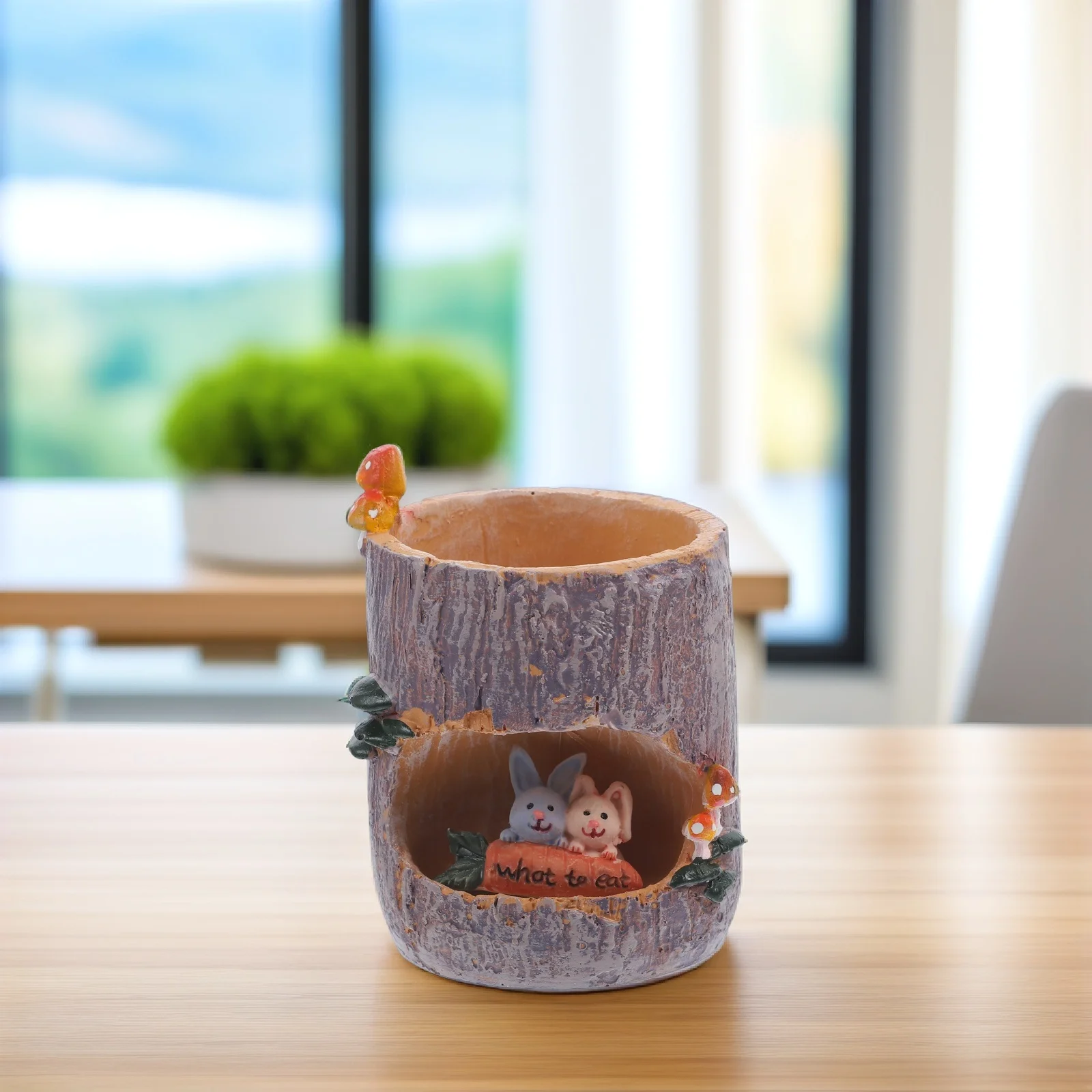 Resin Tree Hollow Flower Pot Rabbit Picnic Design Durable For Indoor Outdoor Garden Decor Succulent Planter Bonsai Trough