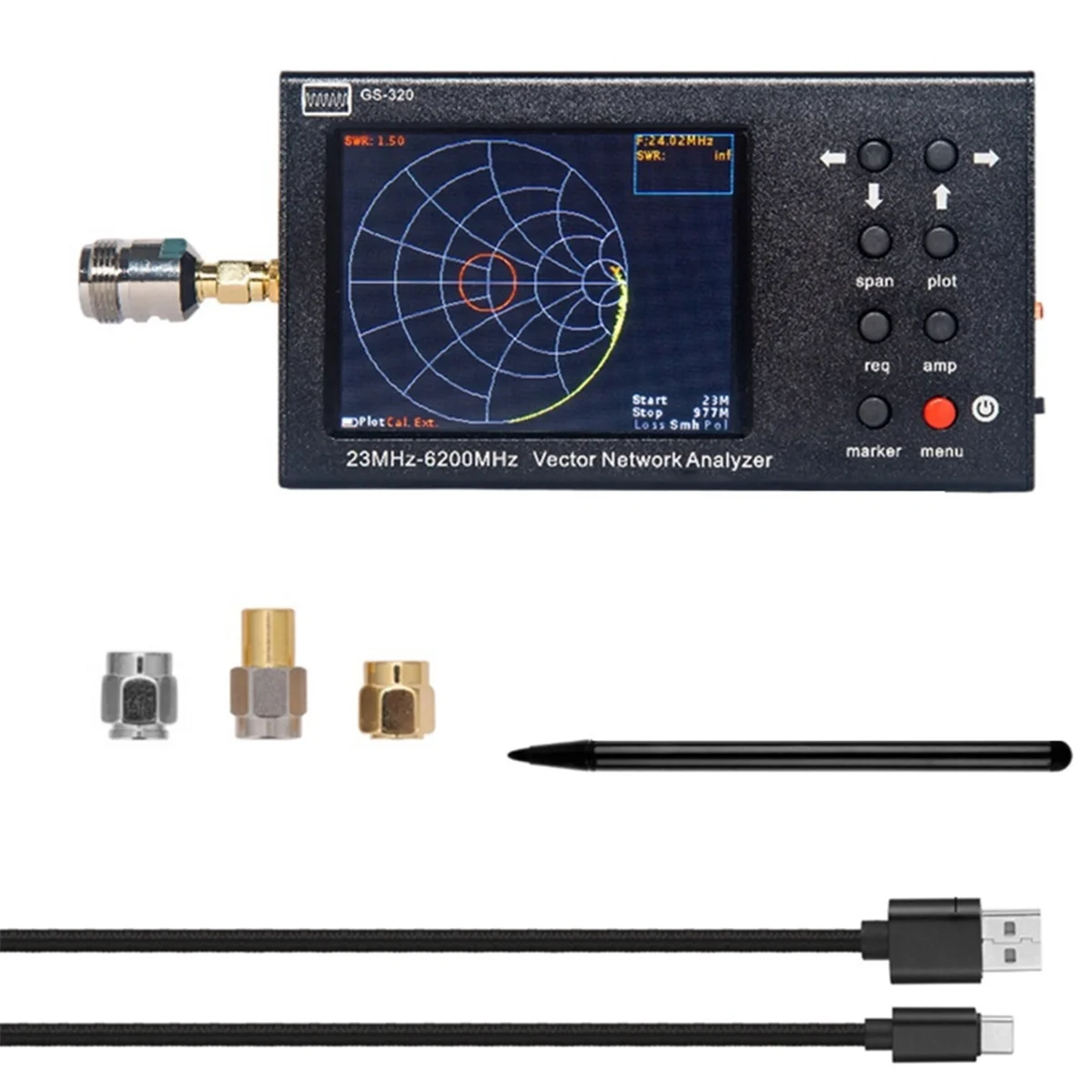 

New GS-320 6GHz NanoVNA Vector Network Analyzer VNA Antenna Analyzer 23MHz-6200MHz + 3.2 Inch LCD+4000MAh Battery+Case