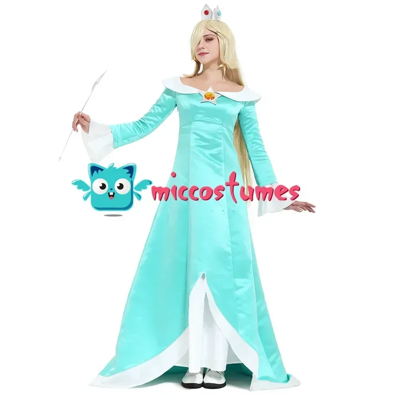 

Miccostumes женское платье для костюма, включая корону, палочку и серьги для принцессы, цвет голубой, платье для Хэллоуина