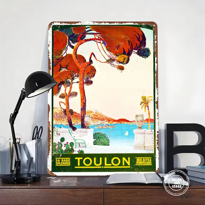 Toulon Travel Poster Customized Vintage Metal Signs Wall Art Retro Tin Plaque for Mancave Decoration Gaming Garage Decorations