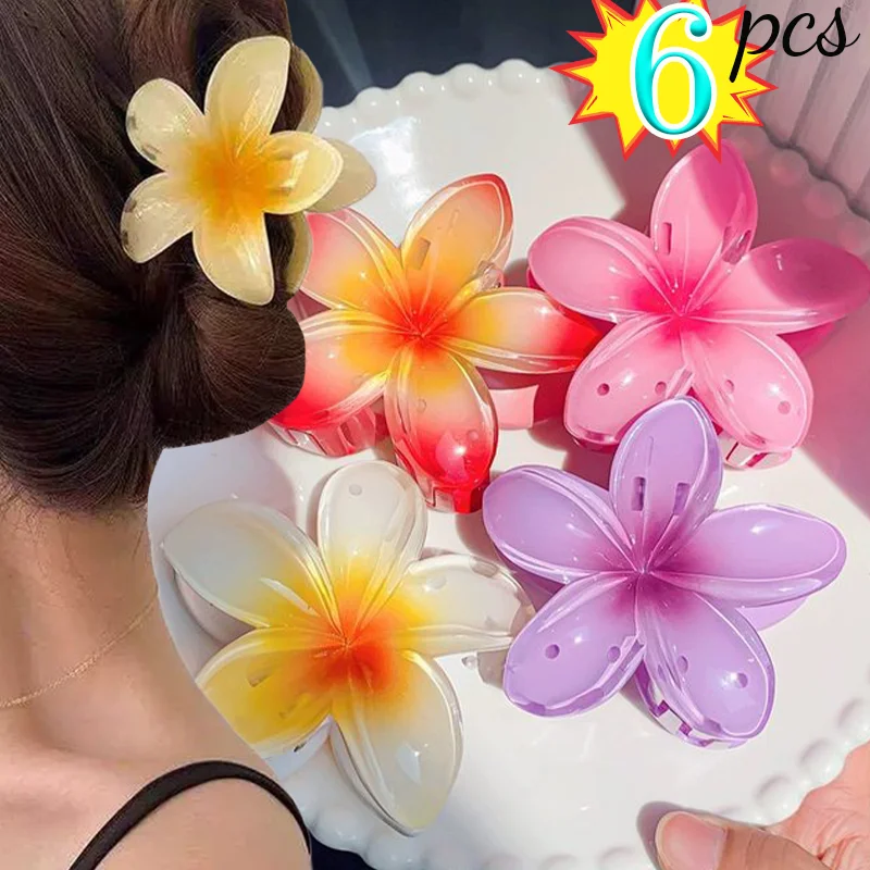 New Fashion Bohemia Egg Flower Hair Clips Hairpins Gradient Flower Claw for Women Girls Beach Vacation Headwear Hair Accessories