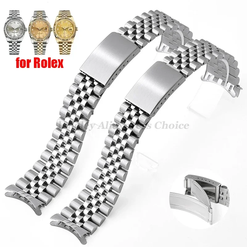 18/19/20/21mm Curved End Solid Stainless Steel Bands for Rolex DATEJUST for Jubilee Strap for Seiko Bracelet Men Woman Watchband