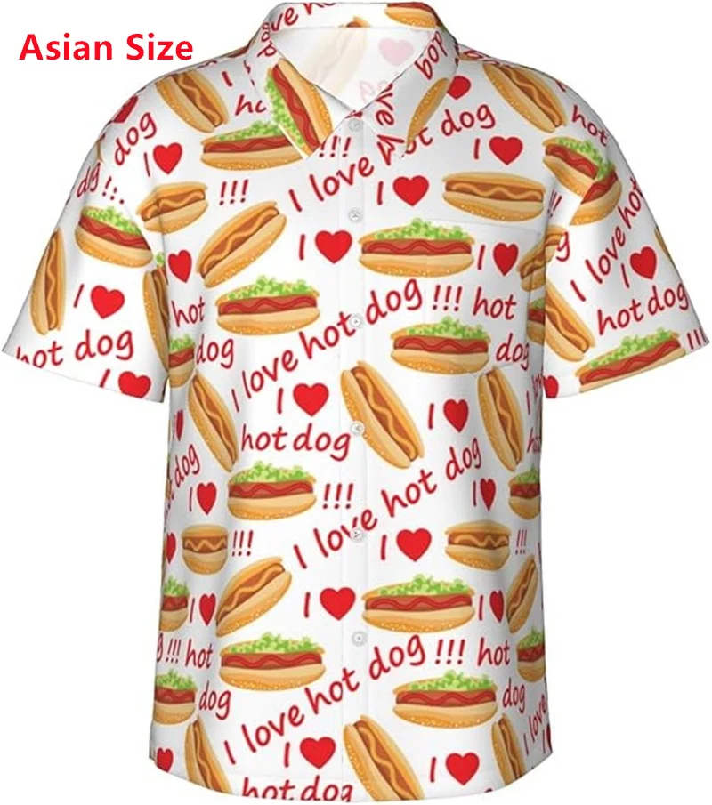 3D Print Funny Hotdog Hawaiian Shirt For Men New In Casual Button Down Short Sleeve Beach Shirts Mens Fast Food Aloha Shirt