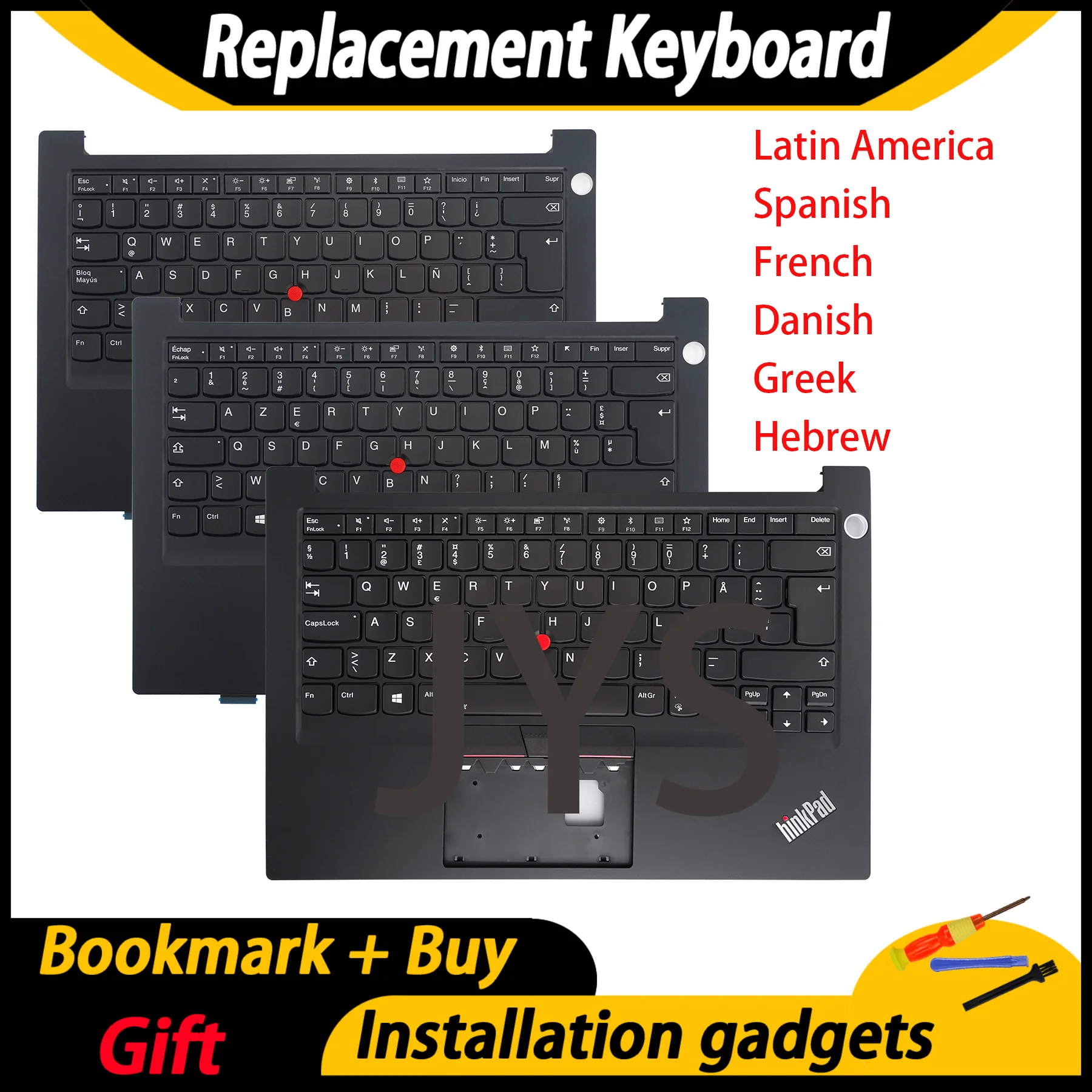 

Laptop Keyboard For Lenovo ThinkPad E14 Gen1 C-Cover with keyboard With backlight Latin America/Spain/France/Danish/Greek/Hebrew