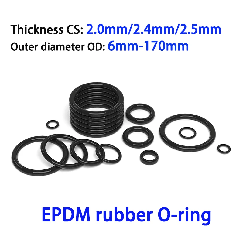 EPDM Rubber O Ring CS 2mm/2.4mm/2.5mm OD 6-170mm  Acid Alkali Resistant Waterproof High Temperature Resistant O-Ring Seal Gasket
