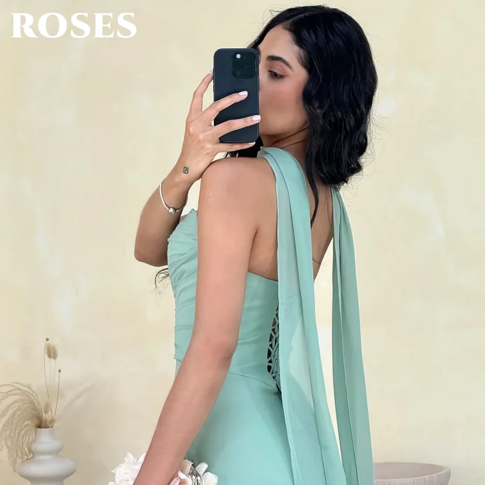 فستان الحفلات باللون الأخضر النعناعي من ROSES على شكل قلب على شكل حرف a فستان سهرة بدون أكمام للحفلات الراقصة فساتين سهرة مخصصة