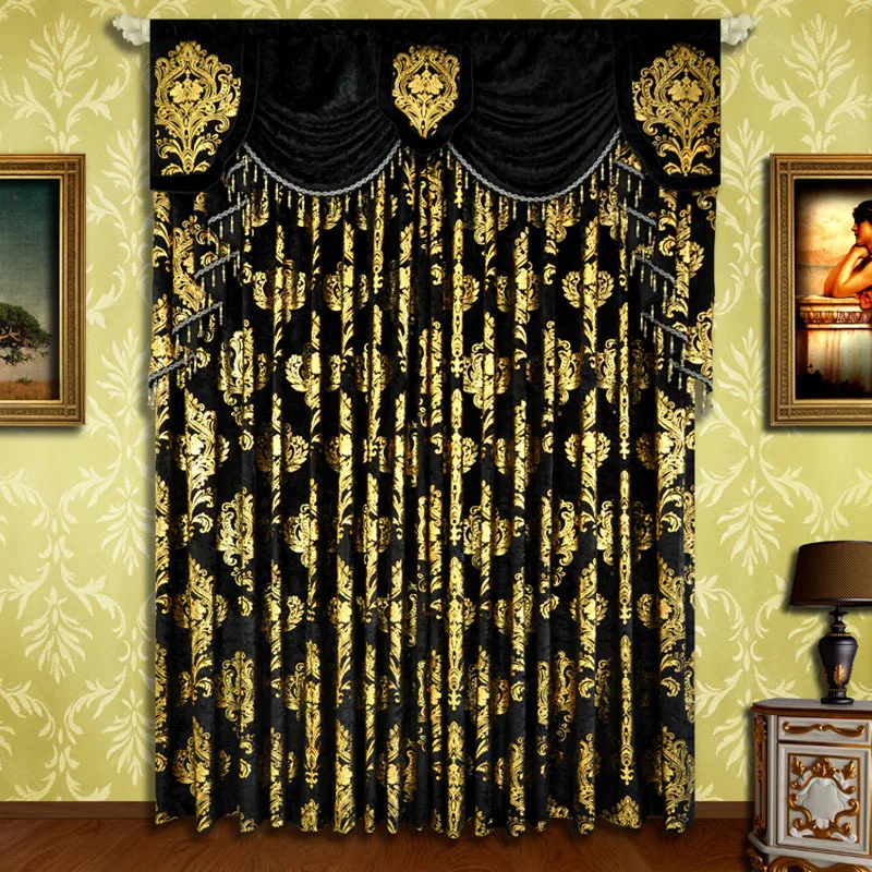 

christmas Black curtain Embroidery noel Golden flowers velvet bear eyelet curtains bedroom Curtain christmas Rod black curtains