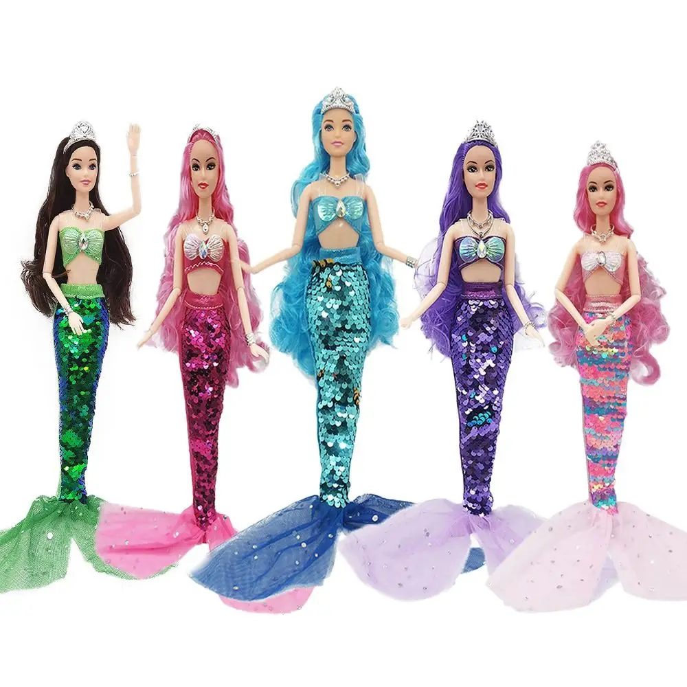 Multi Joints 11 Inch Mermaid Doll Full Set Movable with Sequin Fish Tail Skirt Mermaid Princess Colorful 11 Inch Girl Gift Toys