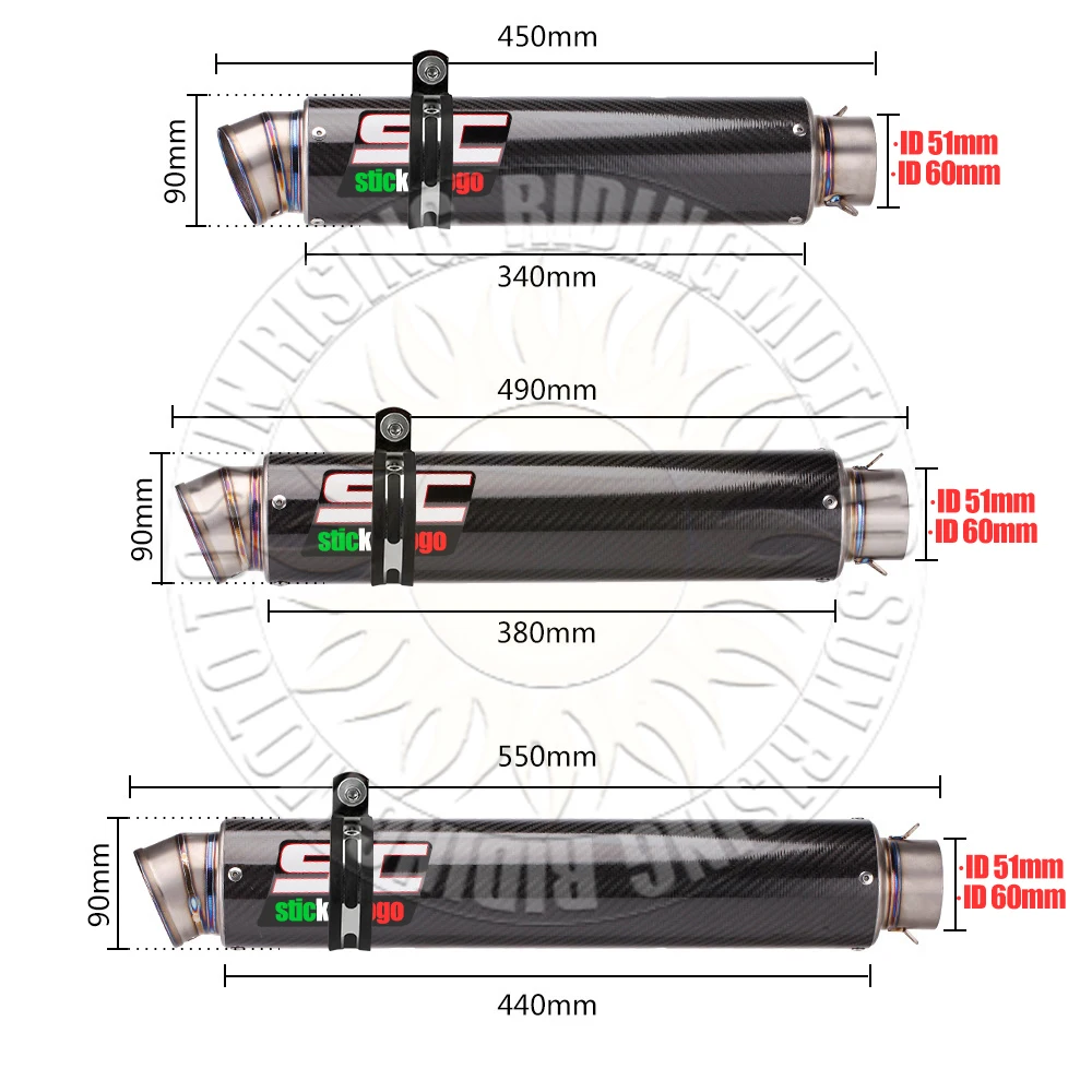 450mm 490mm 550mm sc Exhaust Muffler Escape for Kawasaki Yamaha Honda Suzuki Bmw ETC 51/60mm Motorcycle Exhaust Tail Pipe Modify