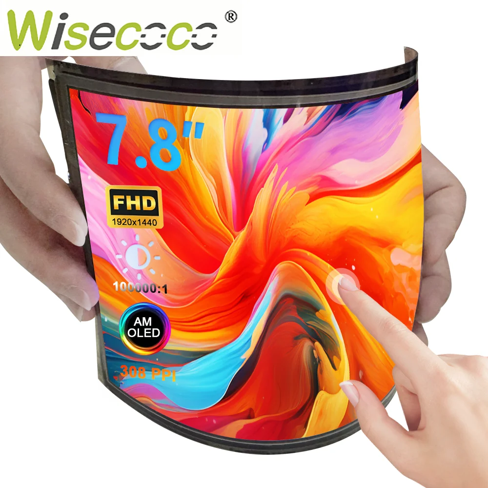 

Гибкий AMOLED-дисплей Wisecoco 7,8 дюйма с сенсорным экраном 1920x1440 FHD, изгибаемый OLED-модуль для DIY-устройств и носимой электроники