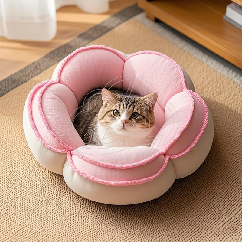 Cherry Blossom Pet Bed Removable Washable Closed Warm Cat Nest Small Dog House for