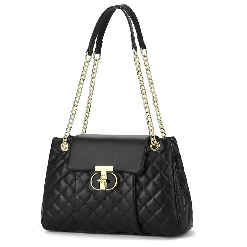 2026 New Vintage Style Women Quilted Chain Shoulder Bag PU Leather Lock Flap Crossbody Tote Purse