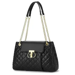 2026 New Vintage Style Women Quilted Chain Shoulder Bag PU Leather Lock Flap Crossbody Tote Purse