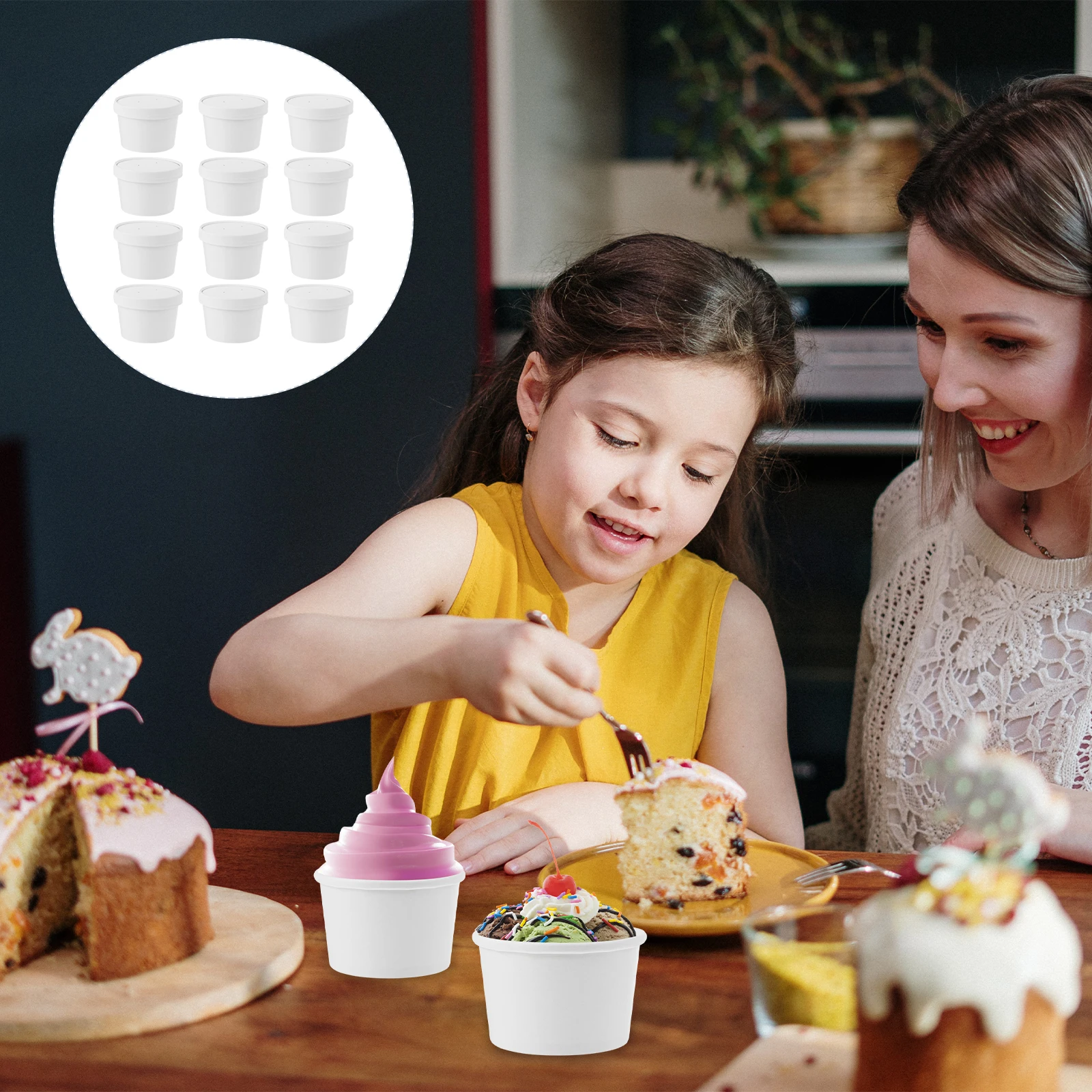 

25 set Ice Cream Paper Cups 8 Oz White Disposable Dessert Containers For Snacks Side Dish Popcorn Fried Chicken French Fries