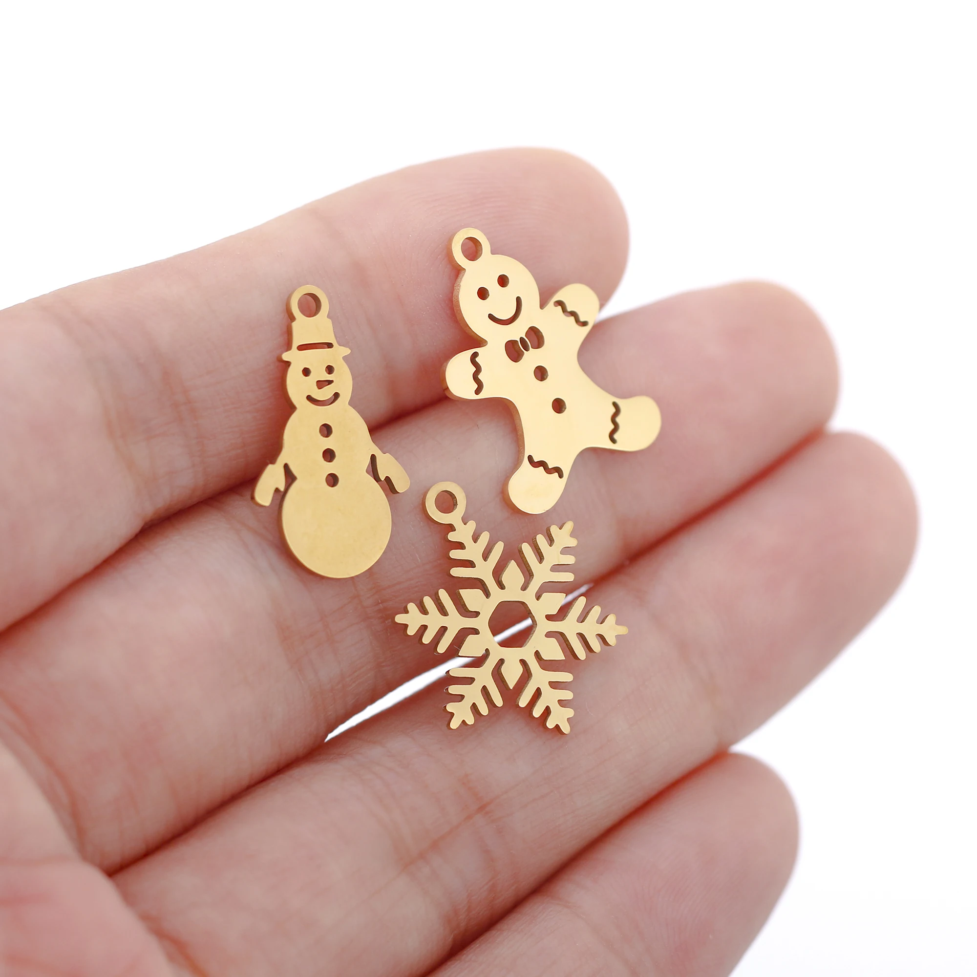 5 Stück Edelstahl Weihnachtsstiefel & Lebkuchenmann & Schneemann & Glocke Charms Anhänger für DIY Neujahrsgeschenke Schmuckherstellung Zubehör – Detail 12