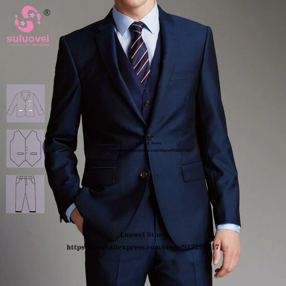 

Fashion Business Slim Fit Suits For Men 3 Piece Pants Set Formal Groom Wedding Party Prom Tuxedo Blazer Terno Masculino Completo