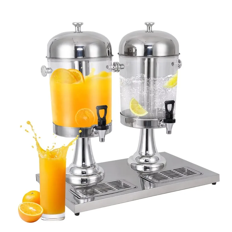 

Stainless steel hot and cold beverage dispenser with ice container and drip tray for buffet and cold drinks