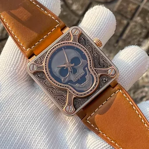 STEELDIVE Men Automatic Watch 46MM Bronze Square Mechanical Wristwatch Sapphire 20ATM Waterproof Luminous NH35 Skull Dial