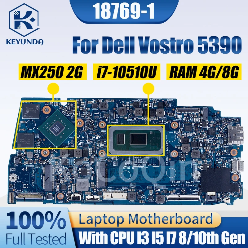 

For Dell Vostro P114G 5390 5391 Notebook Mainboard 18769-1 0V61H1 02PKCV 059XGG 027GM I3 I5 I7 8/10th 4/8G Laptop Motherboard