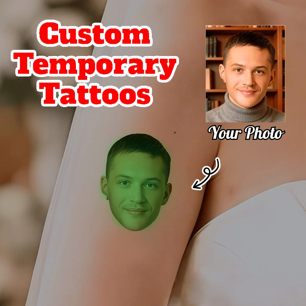 10/20/30/60/90pcs Custom Glow In The Dark Photo Temporary Tattoos Personalized Glow In The Dark Portrait Tattoos