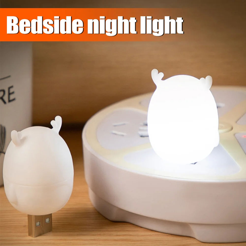 

5PCS USB Plug Night Light Mini Cute Animal White Light USB Plug Lamp Eye Protection Power Bank Laptop Book Reading Light