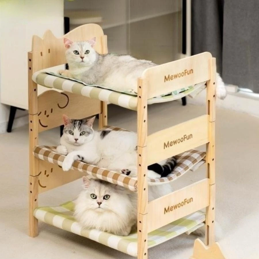 

Summer Wooden Pet Beds Cat Bed Kitten Hammock Sturdy Solid Wood Puppy Small Dog Bed Multiple Beds Can be Stacked for Many Cats