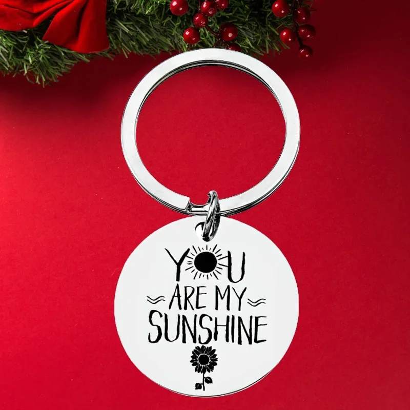 Hot Inpirational Mantra Lovers Couple Keychain Pendant  Husband Wife Birthday Key Chain Keyrings You Are My Sunshine