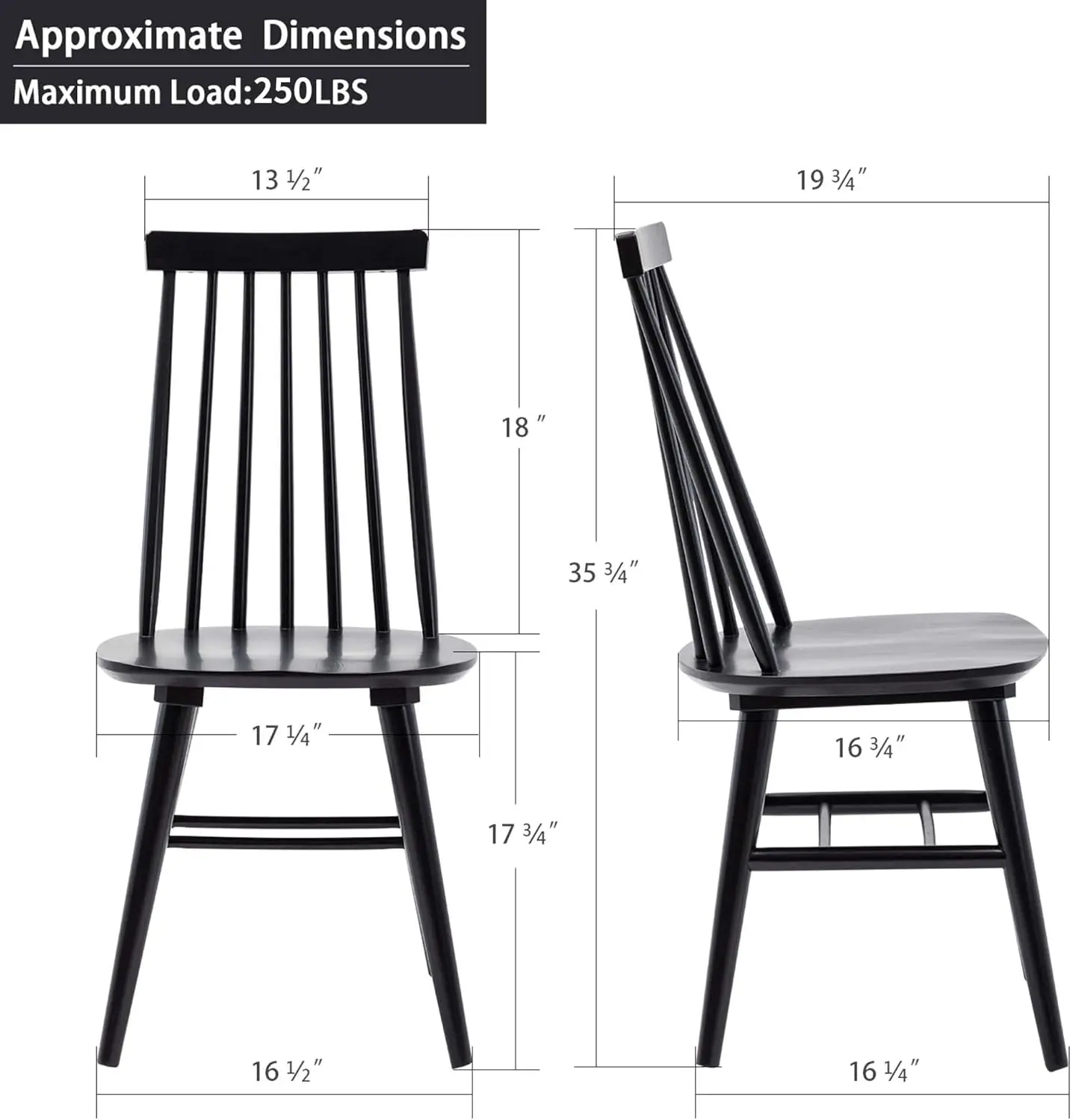 Dining Chairs Set of 4, Wood Dining Room Chairs Slat Back Kitchen Room Chair Windsor Chairs, Black