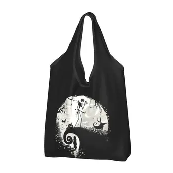 Reutilizável o pesadelo antes do Natal saco de compras para as mulheres, sacola portátil, mercearia Jack Skellington, mercearia Shopper Bags, personalizado