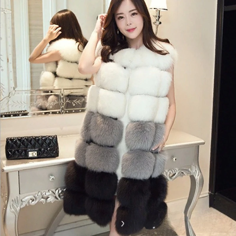 

Осенне-зимний меховой жилет, новая модная женская длинная шуба из искусственного лисьего меха