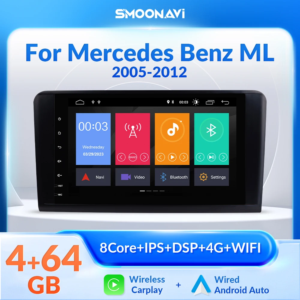 Wireless Carplay 64GB 4G Wifi Car Radio Multimedia For Mercedes Benz ML GL W164 ML350 ML500 GL320 X164 ML280 GL350 GL450 GPS DSP